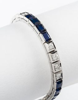 14K Synthetic Sapphire & 1.4 CTW Diamond Bracelet