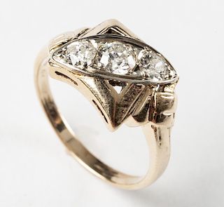 14K 3-Stone Diamond Ring