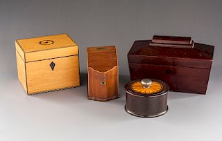 4 Boxes Incl Miniature Knife and Tea Caddies