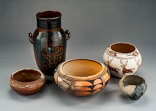 5 Pcs Native American Pottery Incl Rena Leslie