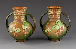 Pair of Roseville Brown Fuchsia Vases