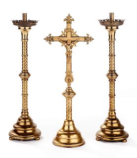 Large 3 Pc Brass Ecclesiastical Set