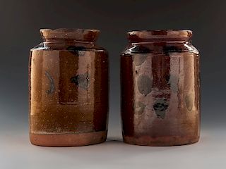 2 Redware Jars with Manganese Decoration