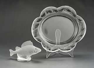 Lalique Fish Tray and Perch Figure