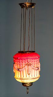 Victorian Pink Satin Glass Blown Out Lamp