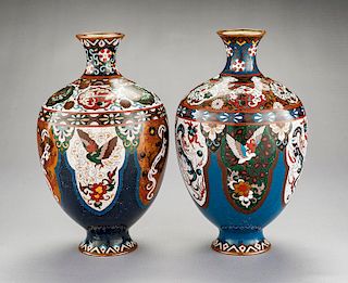 Pair of Chinese Cloisonne Dragon & Phoenix Vases