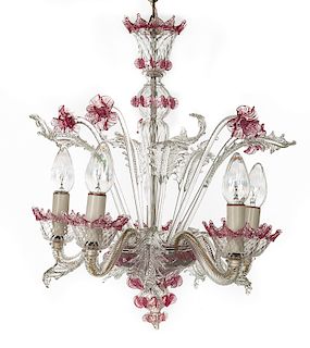 Pink and Clear Venetian Blown Glass Chandelier