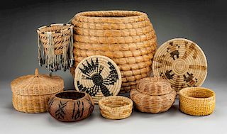 9 Pcs Native American Basketry Incl Apache