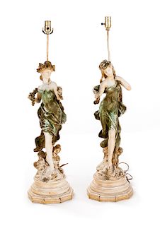 Pair of Maiden Figural Lamps