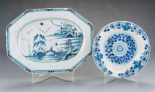 2 Pcs Delft Blue & White Pottery Incl Platter