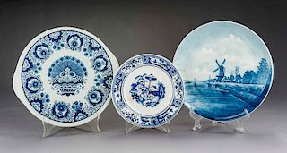 3 Pcs Delft Blue & White Pottery Incl Cake Plate