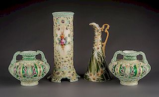 4 Pcs Moriage Porcelain Incl Vases & Ewer