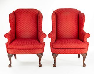 Pair of Chippendale Revival Wingback Chairs