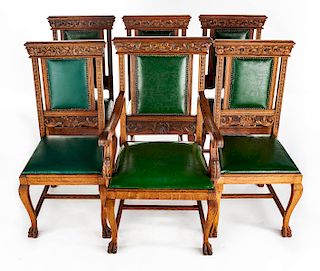 Set of 6 Colonial Revival Golden Oak Dining Chairs