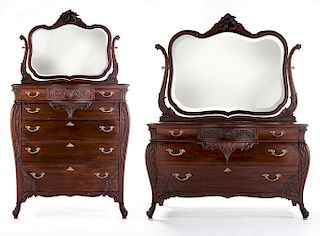 Mahogany Art Nouveau High and Low Chests