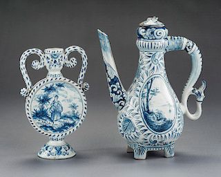 2 Pcs Faience Incl Moon Vase and Ewer