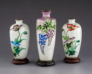 3 Small Cloisonné Vases