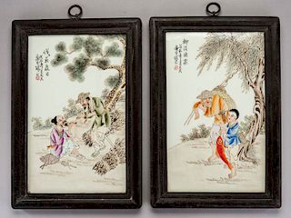 2 Chinese Enamel on Porcelain Plaques