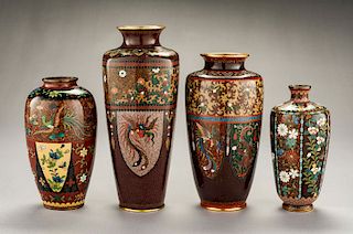 4 Japanese Cloisonne Vases with Goldstone
