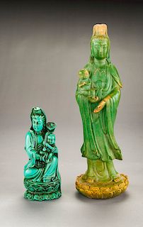 2 Carved Turquoise Quan Yin