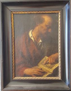Old Master Dutch Painting Old Man Reading Book