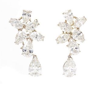 A Vintage Pair of Platinum and Diamond Earrings, Ruser, 5.10 dwts.