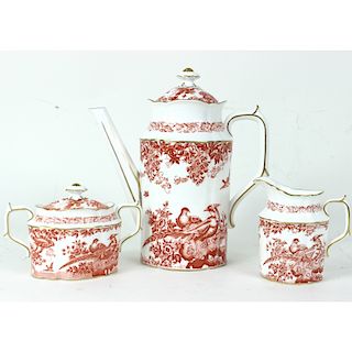 3pc Royal Crown Derby Red Aves Dinner Service