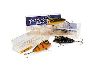 Three Cased Blurpee Lures (No. 604, 618, and 621-S)