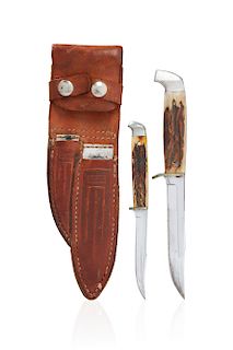 Double Sheathed Case Stag Handle Knives