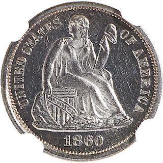 U.S. 1860 PROOF SEATED LIBERTY 10C COIN