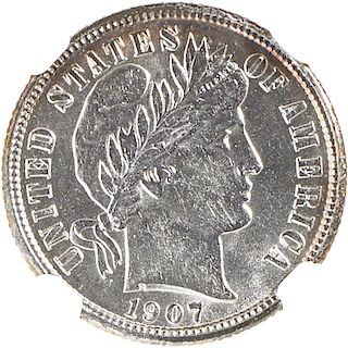 U.S. 1907-S BARBER 10C COIN