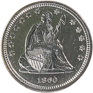 U.S. 1860 NO MOTTO SEATED LIBERTY 25C COIN