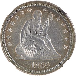U.S. 1886 PROOF SEATED LIBERTY 25C COIN TONED