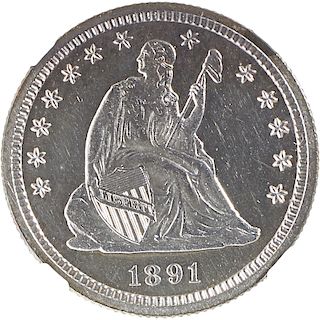 U.S. 1891 PROOF SEATED LIBERTY 25C COIN