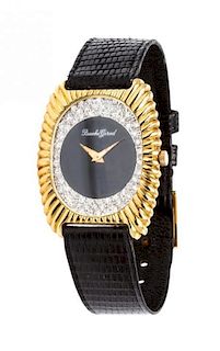 An 18 Karat Yellow Gold, Onyx and Diamond Wristwatch, Bueche Girod,