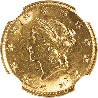 U.S. 1849 OPEN WREATH LIBERTY $1 GOLD COIN
