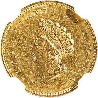 U.S. 1854 TYPE 2 INDIAN HEAD $1 GOLD COIN