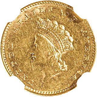 U.S. 1855 TYPE 2 INDIAN HEAD $1 GOLD COIN