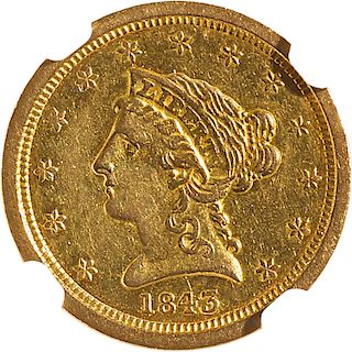 U.S. 1843-O SMALL DATE LIBERTY $2.5 GOLD COIN