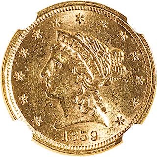 U.S. 1859 TYPE 2 LIBERTY $2.5 GOLD COIN