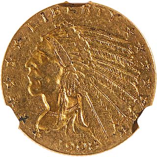 U.S. 1908 INDIAN HEAD $2.5 GOLD COIN