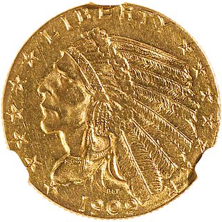 U.S. 1909 INDIAN HEAD $2.5 GOLD COIN