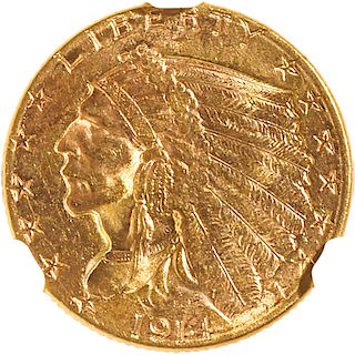U.S. 1914-D INDIAN HEAD $2.5 GOLD COIN