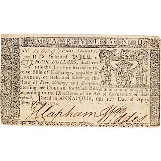 1774 MARYAND COLONIAL NOTE $4