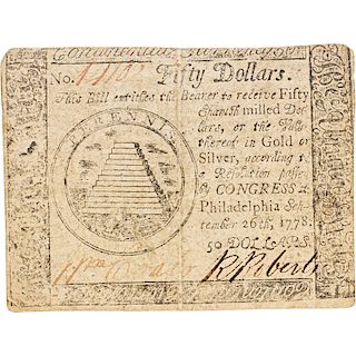 1778 CONTINENTAL CURRENCY COUNTERFEIT $50