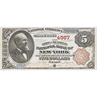 1882 $5 HIDE AND LEATHER NATIONAL BANK NOTE