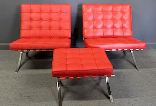 Vintage Pair of Red Leather Barcelona Chairs