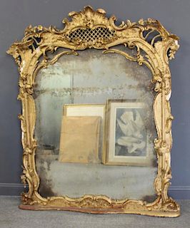 19th Century Carved & Giltwood Over Mantel Mirror.