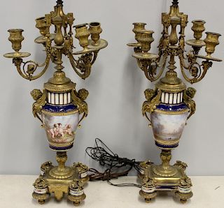 SEVRES. Pair of Fine Bronze Candlebra Lamps.