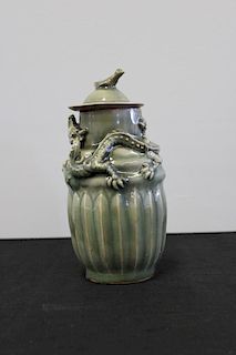 Southern Song Longquan Funerary Jar with Dragon.